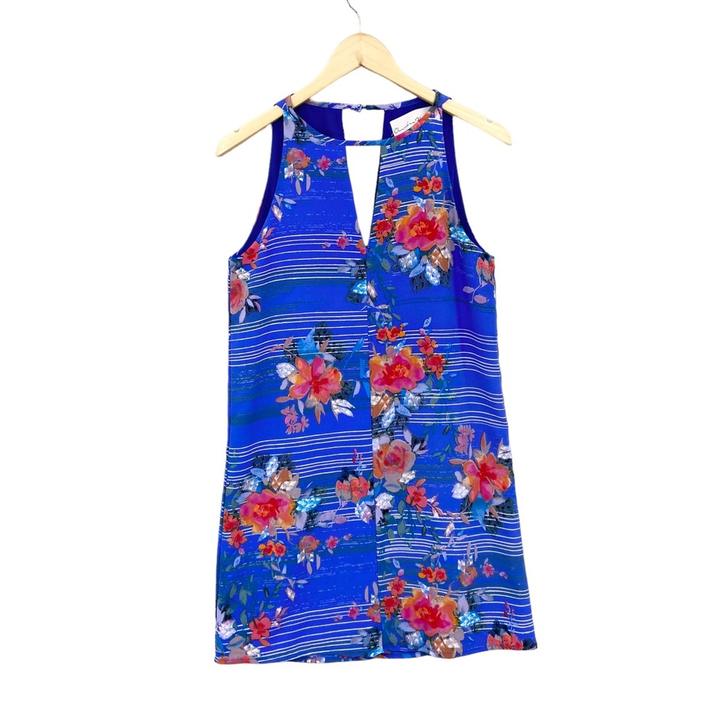 CHARLES HENRY Dress Blue Floral Shift Sleeveless Mini